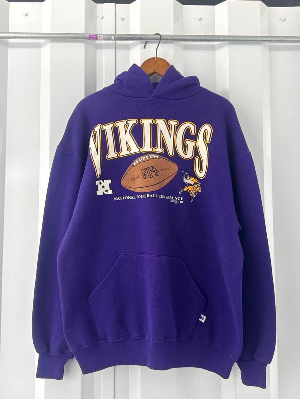 Vtg 90s Russell Athletic Minnesota Vikings Hoodie Sweatshirt XL Made USA NFL